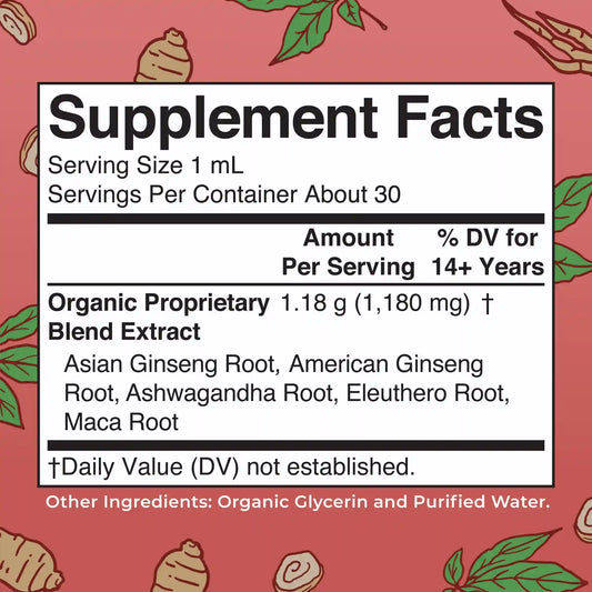 Organic Ginseng Vitality Herbal Blend Liquid Drops
